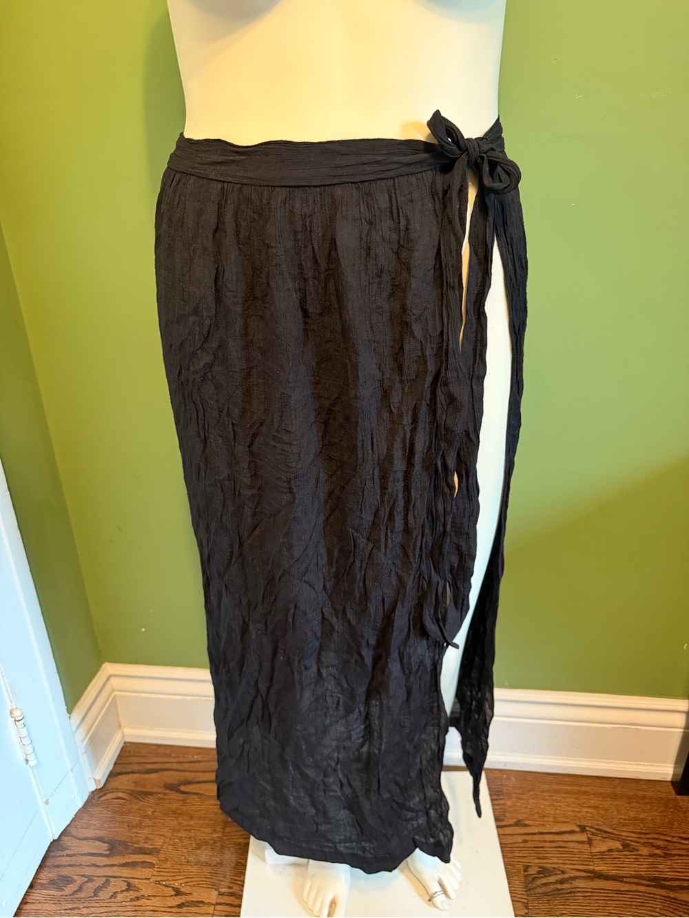 Black Wrap Maxi Cover up Skirt Elegant Tie-Waist